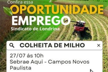 OPORTUNIDADE DE EMPREGO EM CAMPOS NOVOS PAULISTA e região!