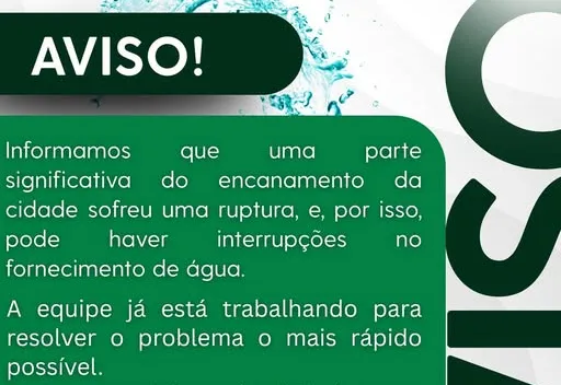 AVISO IMPORTANTE – ABASTECIMENTO DE ÁGUA