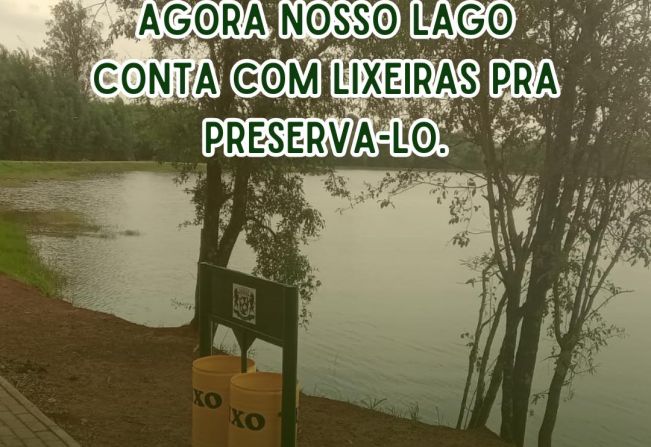 Lixeiras para preservação no lago municipal