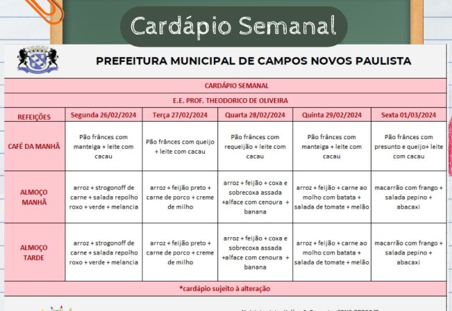 Cardápio Semanal 