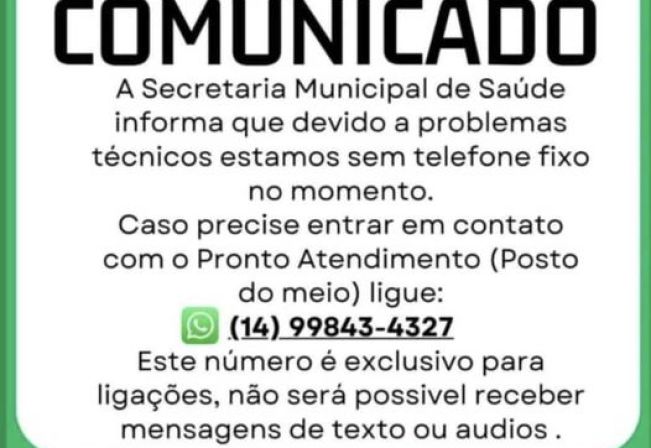 COMUNICADO Secretária de Saúde 